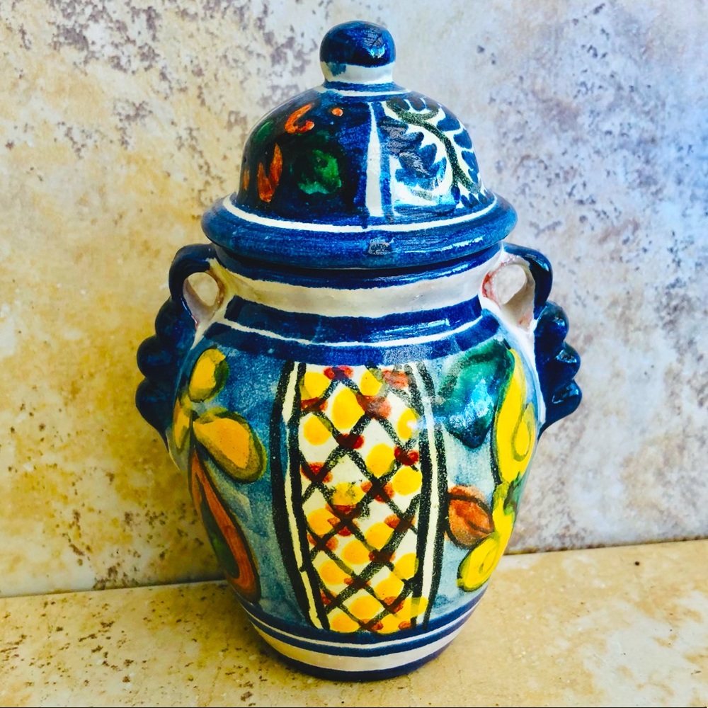 Talavera Mexican Vintage Small 6” Jar Vase With Lid Folk Art Handmade